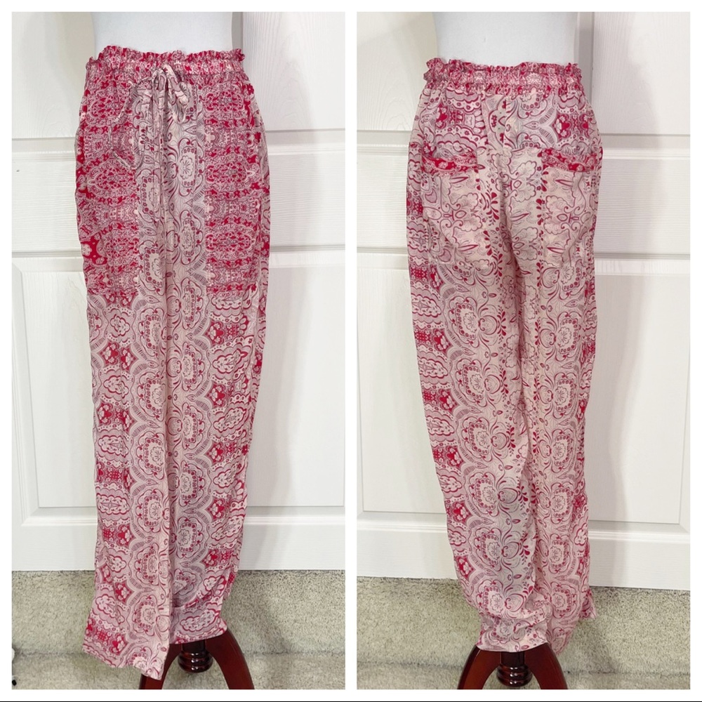 Johnny Was Red and Cream Wide Leg Pants